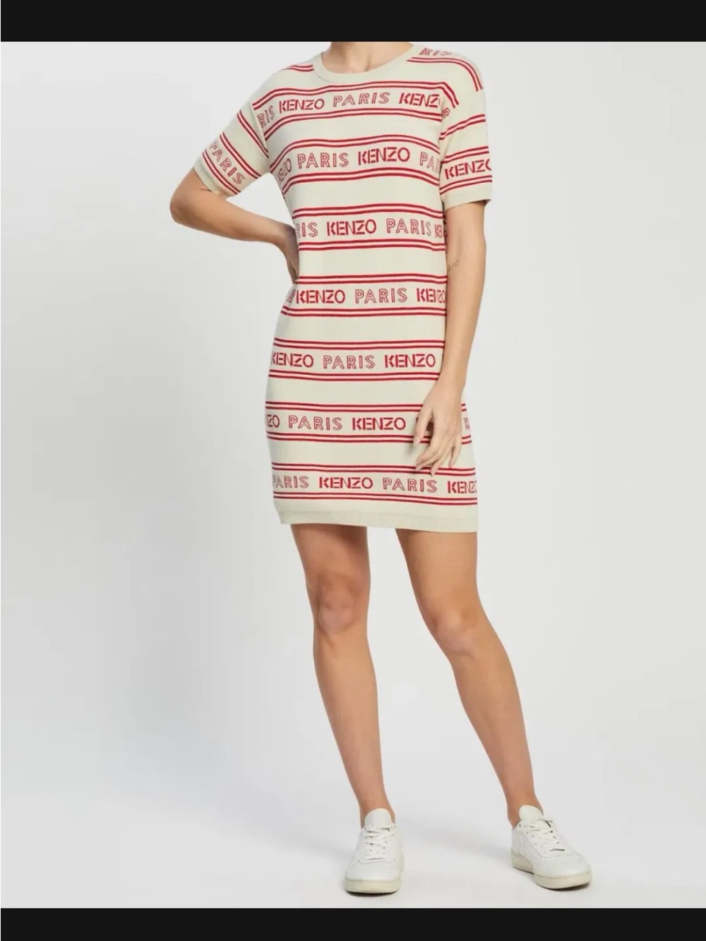 Kenzo Cream Dress with Red Logo Stripes